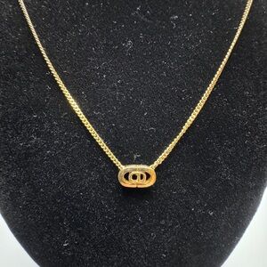 Christian Dior Logo "CD" Gold Toned Pendant Necklace